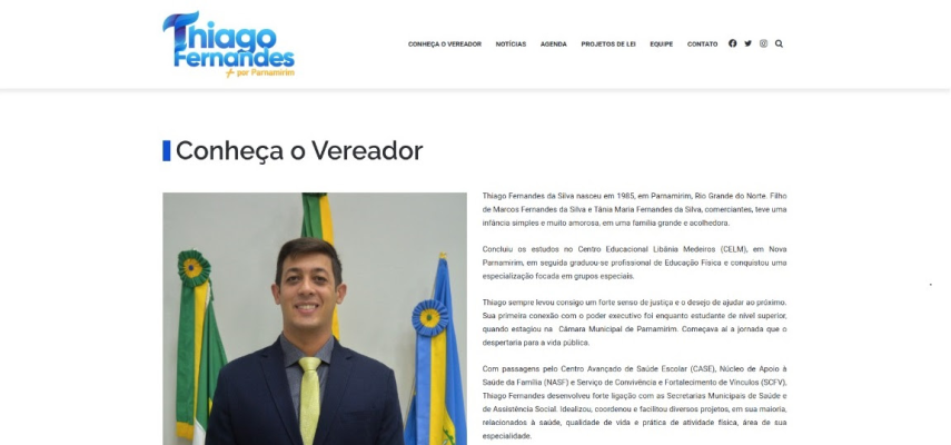 Vereador Thiago Fernandes lança site institucional para ampliar comunicação e prestação de contas
