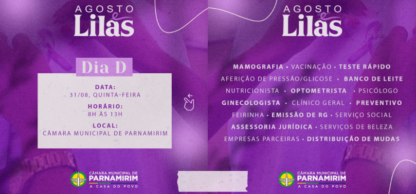 #AgostoLilás: Câmara de Parnamirim oferta mamografias e outros serviços nesta quinta-feira (31)