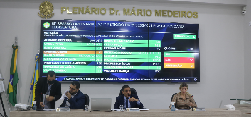 Proposições legislativas são aprovadas em sessões ordinárias 