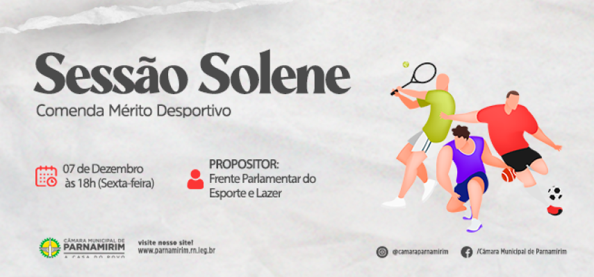 Sessão Solene de entrega de comendas do Mérito Desportivo será realizada nesta terça-feira
