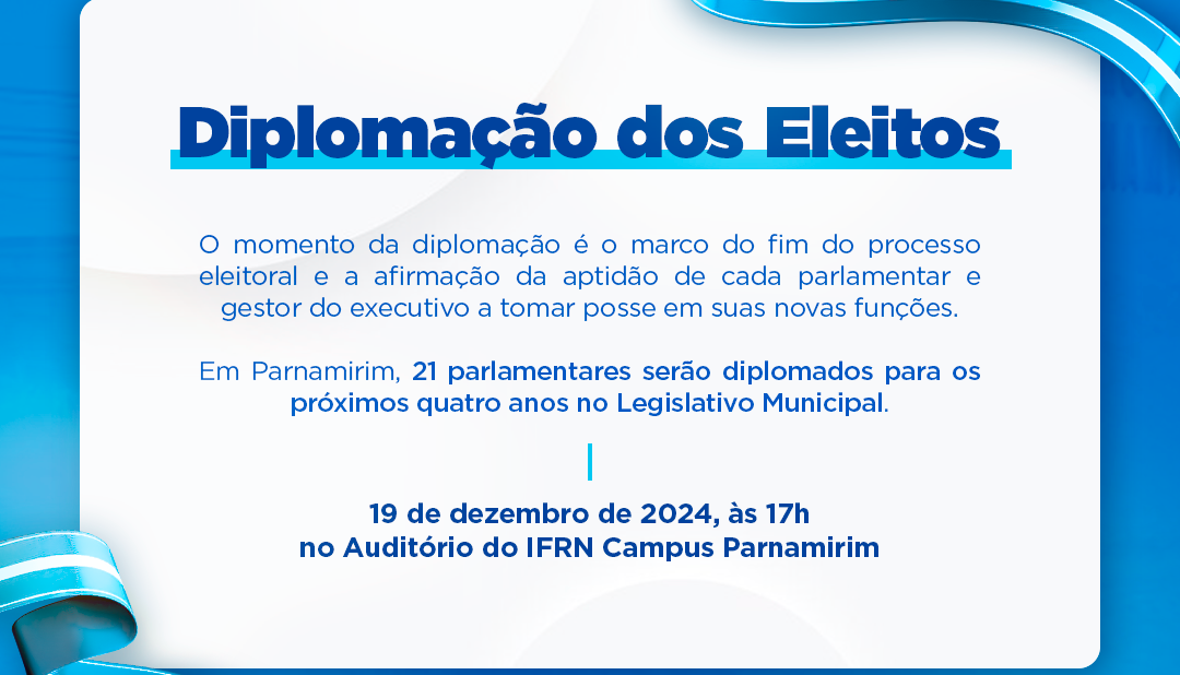 Diplomação dos vereadores eleitos será nesta quinta, 19