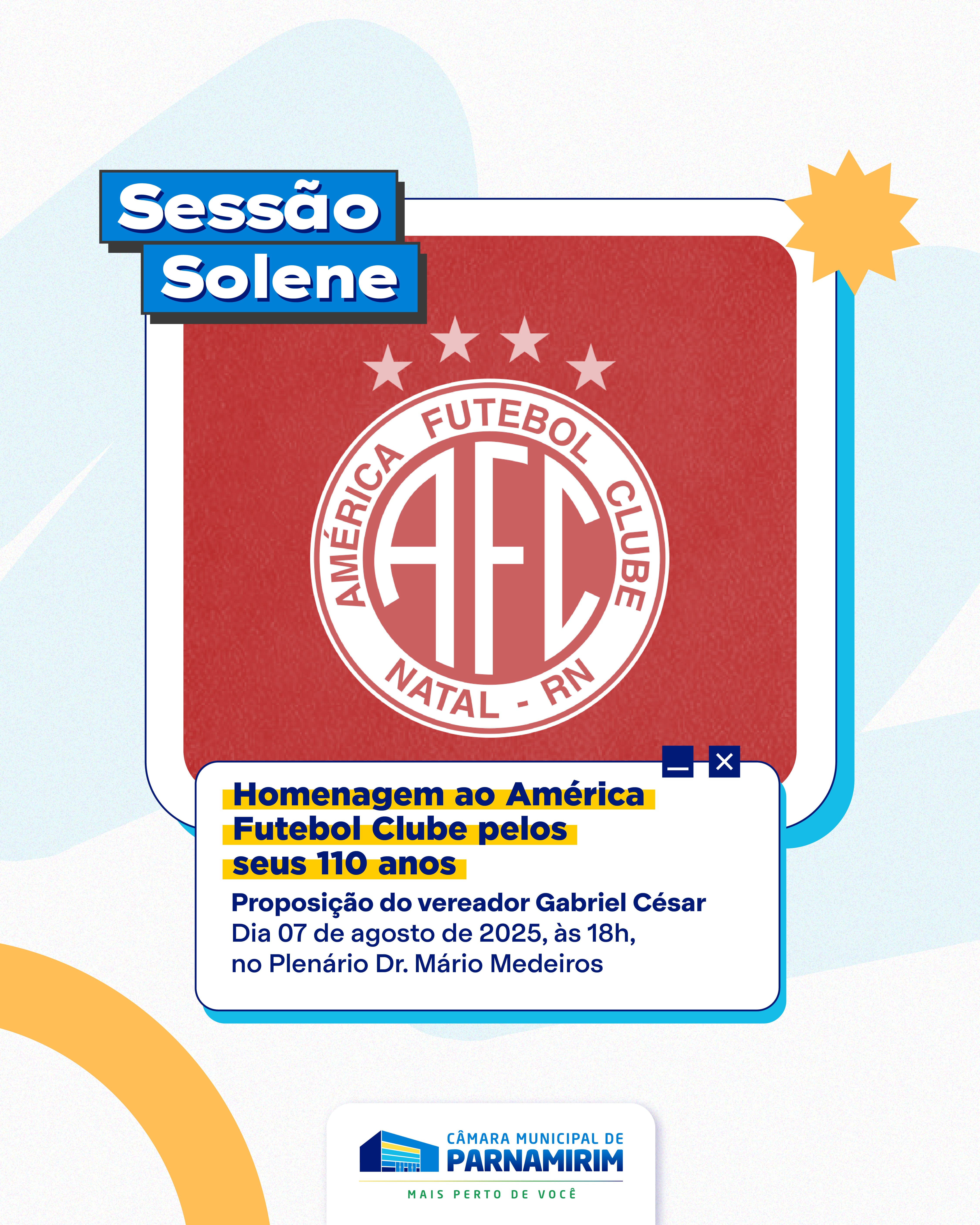Câmara de Parnamirim promoverá sessão solene de homenagem ao América FC