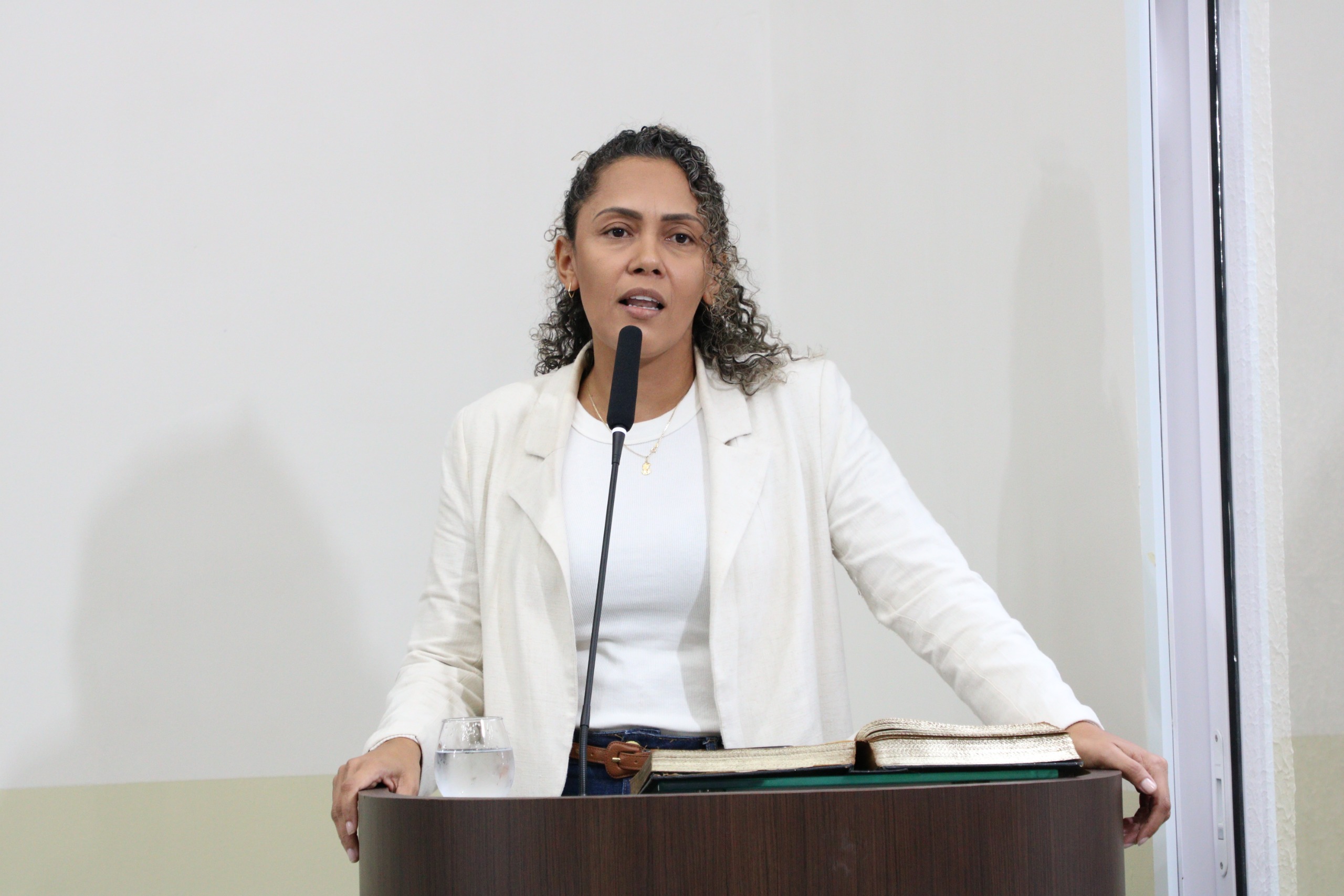 Rárika Bastos sobe à tribuna para discursar sobre os 19 anos da Lei Maria da Penha