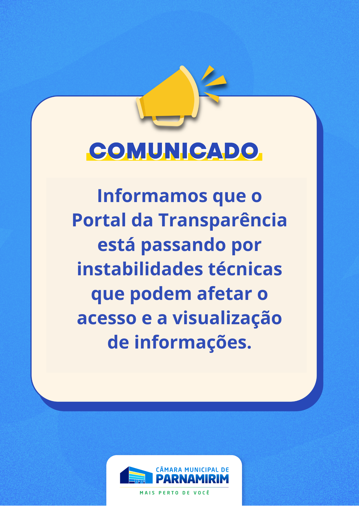 Comunicado: Portal da Transparência passa por instabilidade